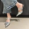 Fashion Punk Metal Buckle High Heels Shoes for Women Sexy Pointed Toe Stiletto Heel Sandals Woman Summer 2025 Fashion Party Silver Pumps