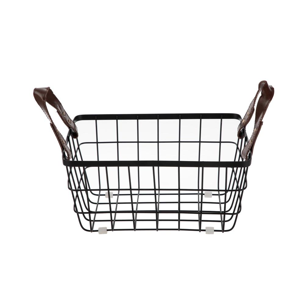 2-Pack Wire Basket Organizers with Faux Leather Handles Stackable Rectangular Storage Baskets Bathroom Kitchen Home Office