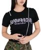 WEGO Short Sleeve Zipper Graphic Summer Korean Size Black Women's T-Shirt, Design, Print, Streetwear, Style, F,