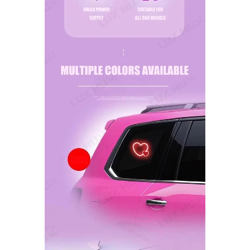 Solar Powered Car Neon Light Wireless Cute Double Heart Shaped Led Ambient Light Suction Cup Atmosphere Breathing Lamp