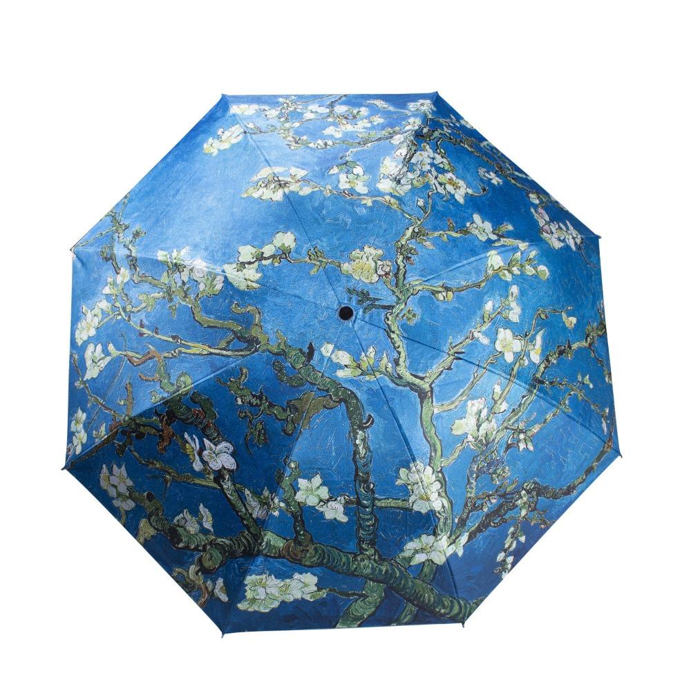 Van Gogh Oil Painting Automatic Umbrella Small Fresh Vinyl Umbrella Oil Painting Automatic Windproof Wind Resistant Sun Folding