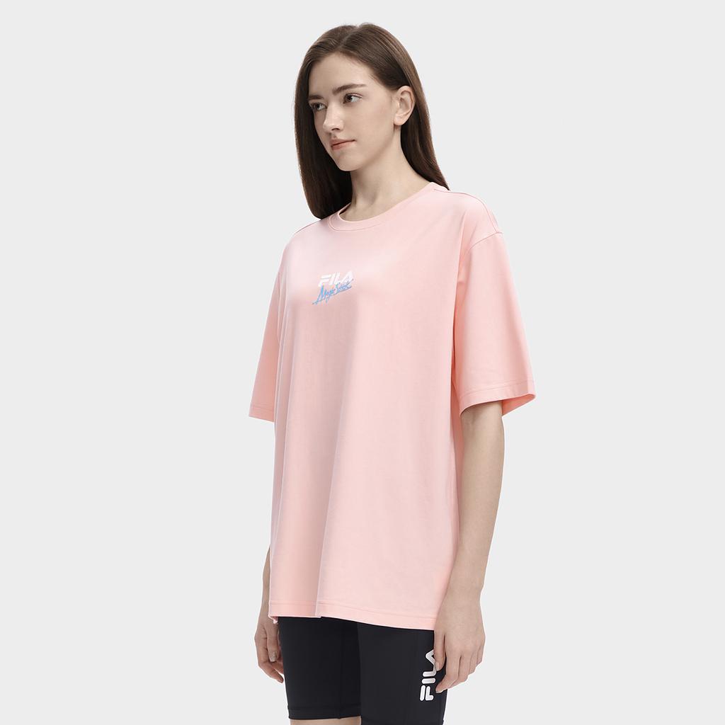 FILA X Magic Stick Collaboration American Vintage Crew Neck Letter Print Short Sleeve T-Shirt Unisex Tops Pink F11U329101F-PK
