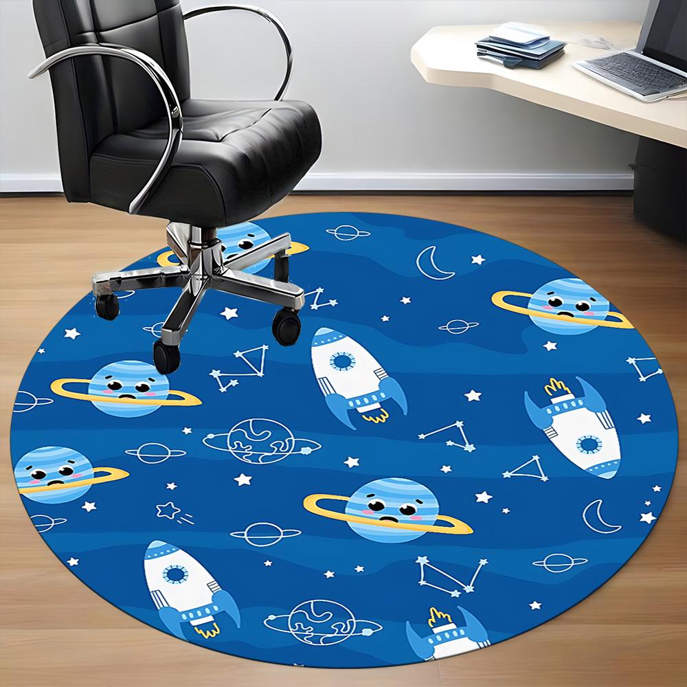 1pc Space Adventure Pattern Chair Carpet for Office, Soft, Non-Slip Polyester Mat, Office, Living Room, Bedroom, Durable Polyester yy251207191