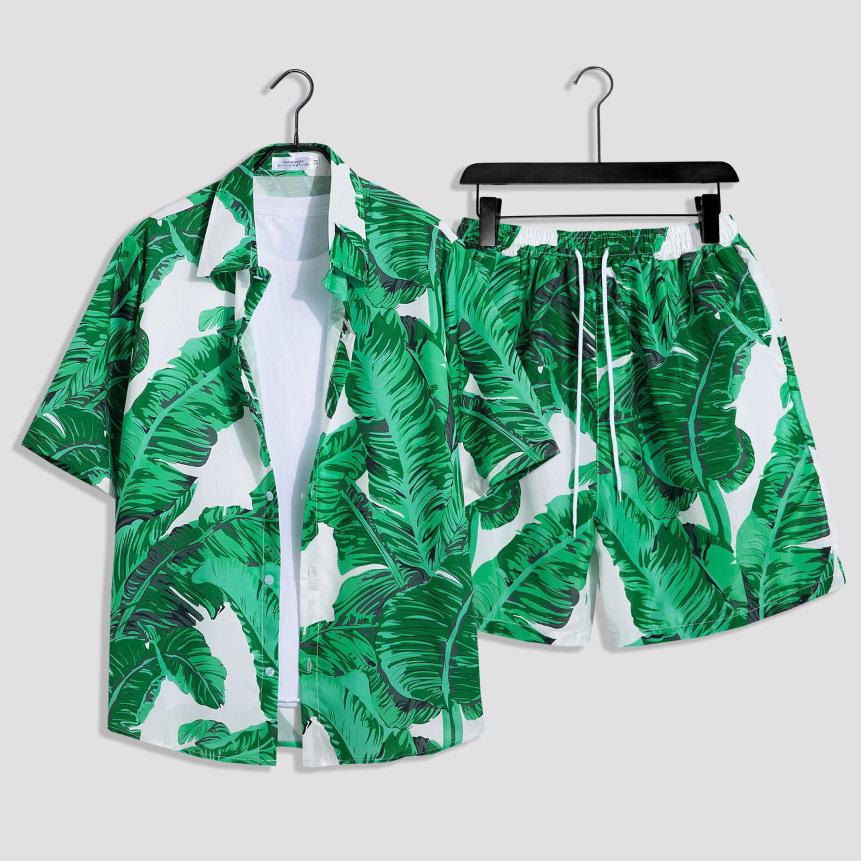 Hawaiian Floral Beach Set: Men's Loose-Fit Plus Size Short Sleeve Shirt & Casual Shorts
