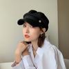 Little Fragrant Style British Style Stripe PU Leather Painter Hat Women Berets Korean Style Hat