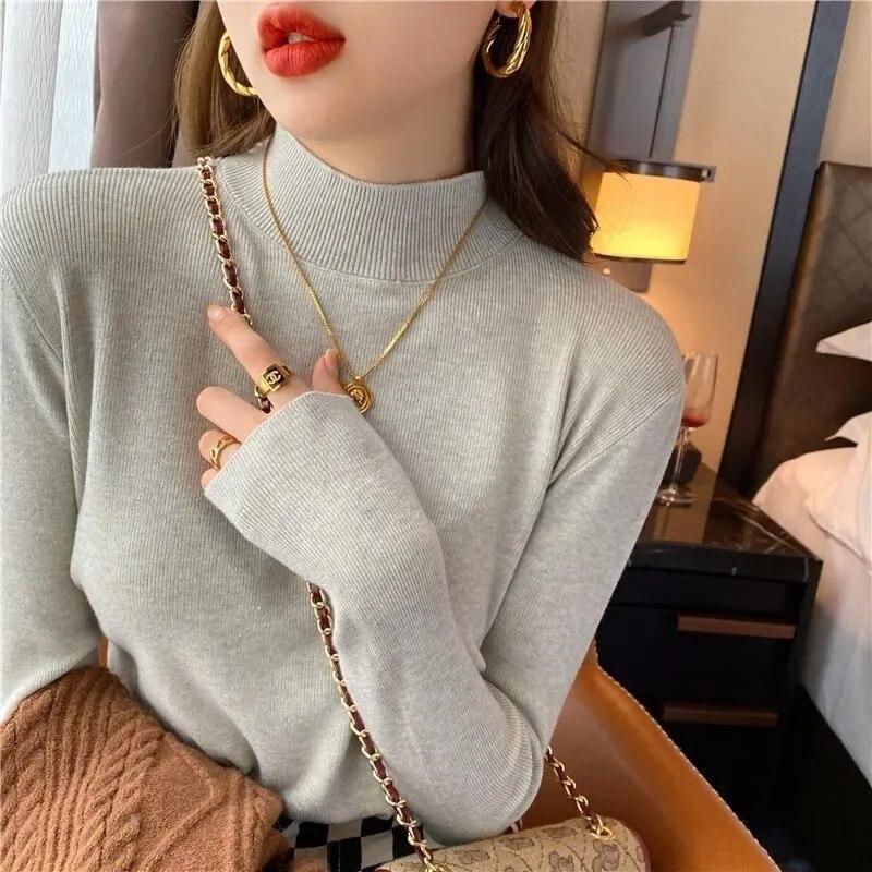 Sweaters Knitwear Pullover Women Autumn/Winter Half High Neck Versatile Foreigner Long Sleeve Sweater Pullover Female Top