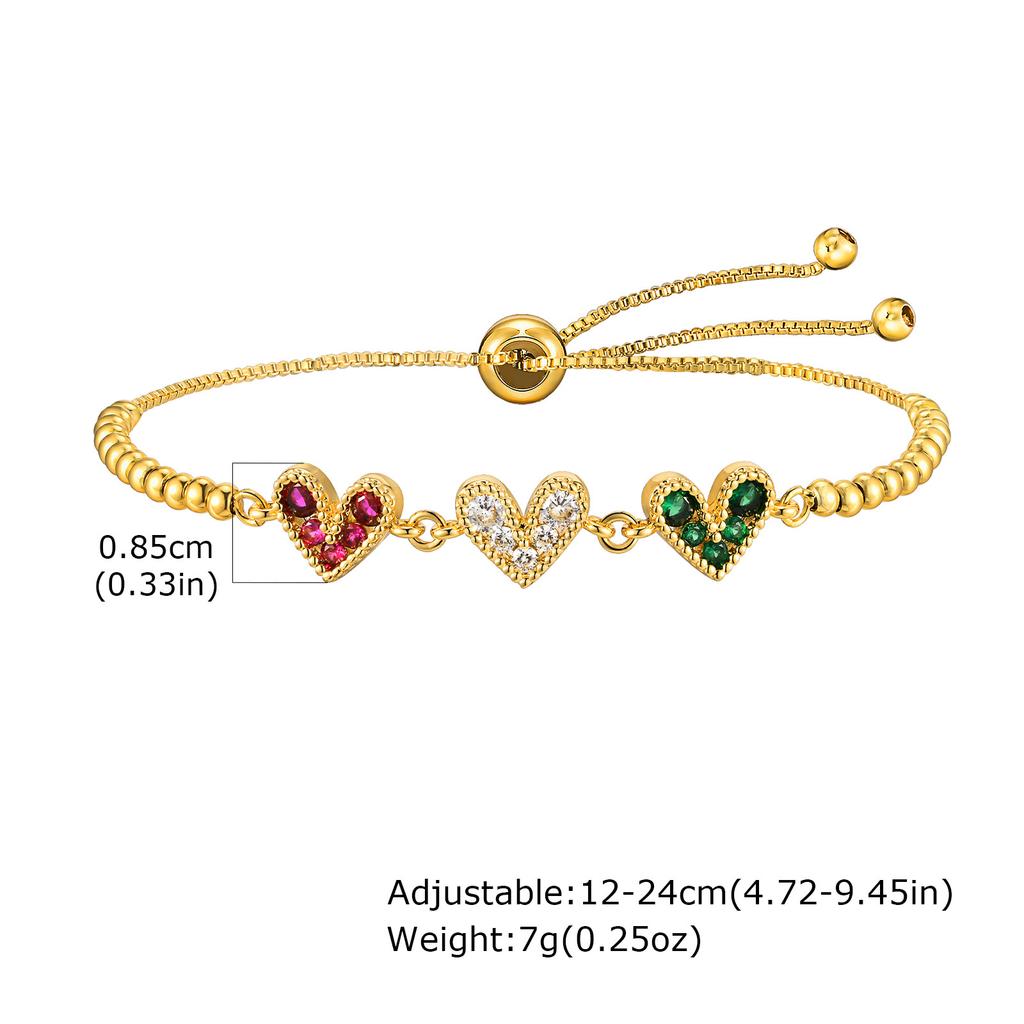 Colored Zircon Stone Heart Women's Bracelet Moon Star Adjustable Box Chain Wristband Jewelry Gift For Girlfriend Valentine's Day