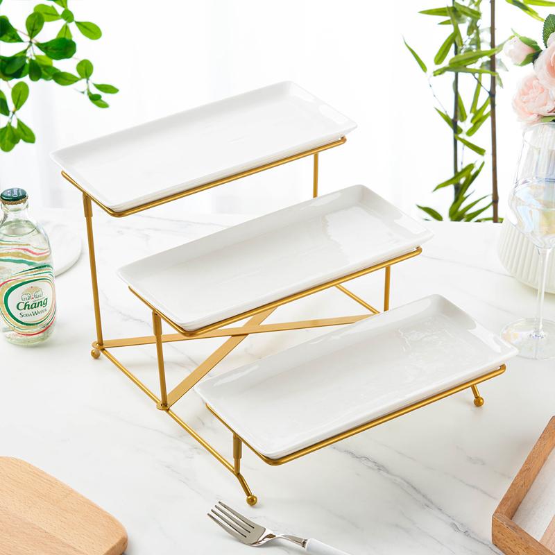 Platter Stand Serving Tray Rack 3 Layer Display Tray Rack Dish Shelf Organizer Food Dish Display Stand Kitchen For Dessert Tray