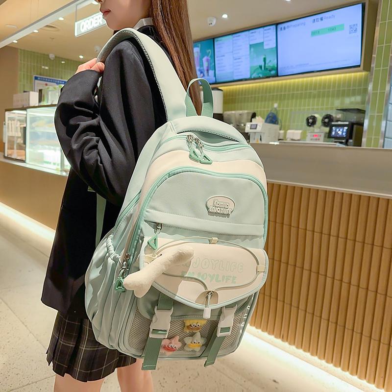 Letter Print Women's Backpack Large Capacity Computer Backpack Color Block Student Schoolbag