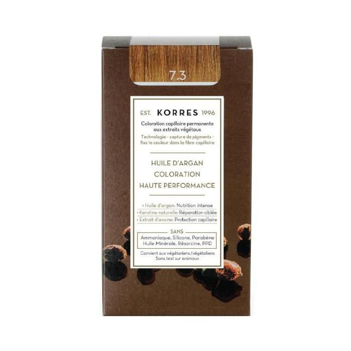 Coloration Permanente - KORRES - Blond Doré 7.3 - Sans ammoniaque - Pour tous types de cheveux - Crème