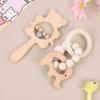 Anti-lost Wooden Baby Rattle Toy Cartoon Bear Wooden Rings Toy Handbell Rattle Toy  Kids