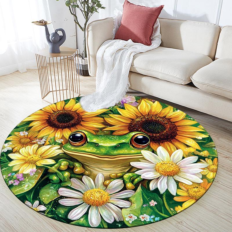 

Heart Sunflower Frog Round Area Rug,Carpet Rug for Living Room Bedroom Sofa Playroom Decor,Non-slip Floor Mat 80cmx80cm