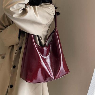 Weiche Unterarmtasche aus PU-Leder in Weinrot, Vintage-Stil, Umhängetasche für Damen, große Handtasche, vielseitige Tragetasche