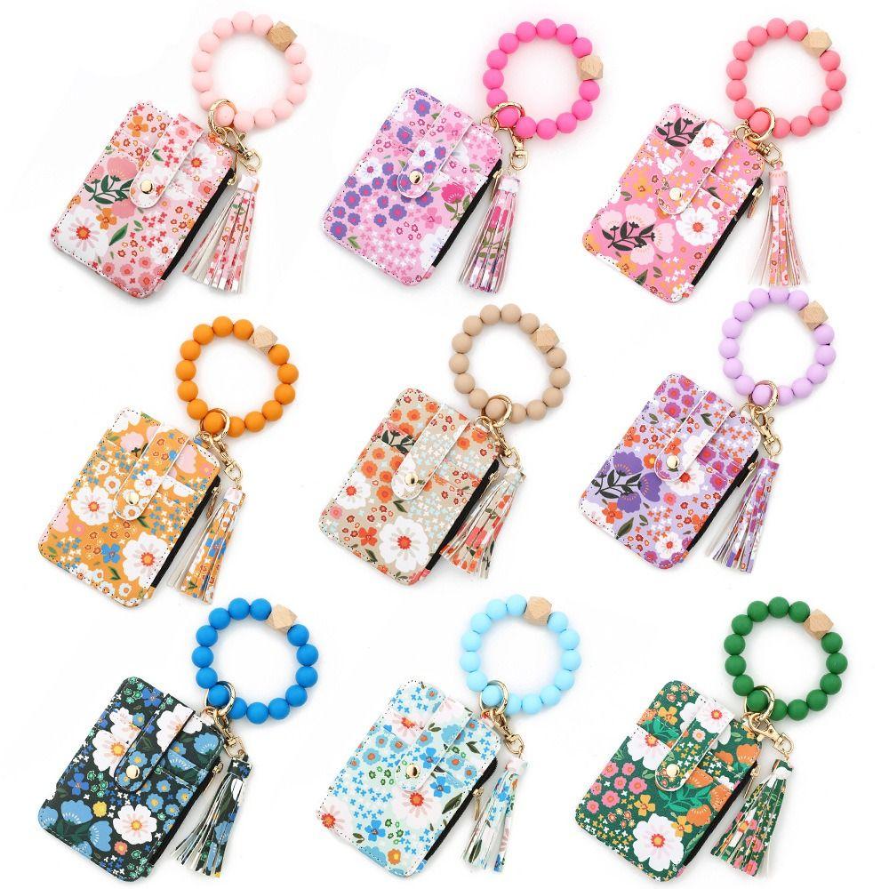 Fragmented Design Wristlet Wallet Keychain Pu Leather Leather Card Bag Keychain  Daily Use