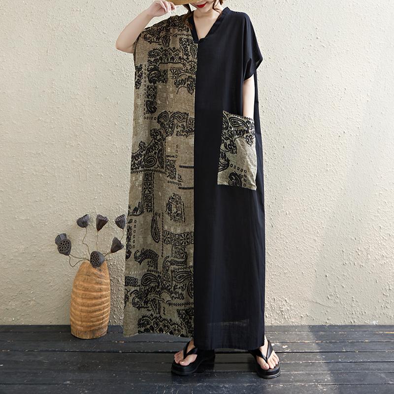 DIMANAF 2025 Summer Plus Size Dress Basic Women Casual Loose Long Vintage New Oversized Floral Dress Maxi