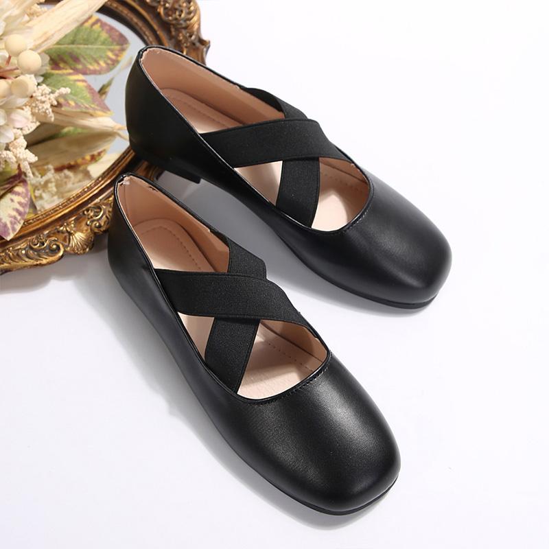 

Женские балетки с перекрестными резинками, повседневные лоферы, женские тонкие кожаные туфли без застежек, мягкая подошва, удобная рабочая обувь 42 чёрный