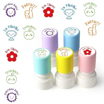 5Pcs/Set French Teacher Seal Stamp Round Automatic Inking Emotional Expression Stamp Praise Homework Correcting Stationery