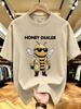 Unisex O Neck Tee Honey Dealer Bee Cartoon Print Cotton Short Sleeve Loose Summer Street Breathable Daily Casual Basic Wear Top