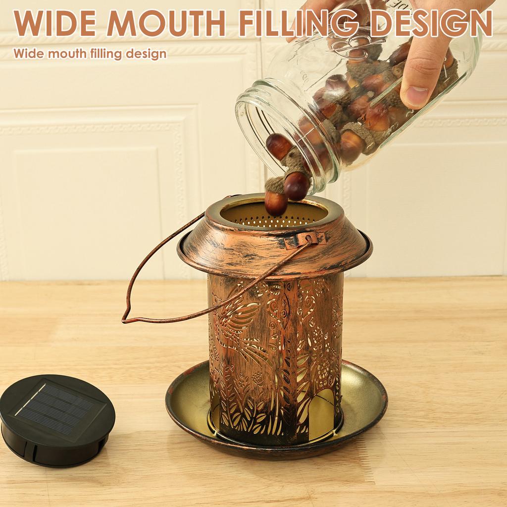 Solar Lantern Bird Feeder for Outside Hummingbird Metal Wild Bird Feeder Hanging Outdoor Garden Ornament Waterproof Light