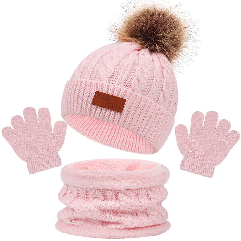 Baby Winter Knitted Hat Gloves Scarf Sets Boys Girls Warm Ear Protection Beanie Hat Gloves Knit Children'S Winter Accessories