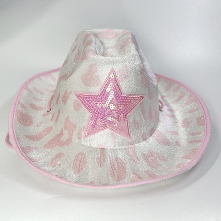 Sequins Cowgirl Hat for Women Pink Cowboy Hat with Cow Print for Theme Party