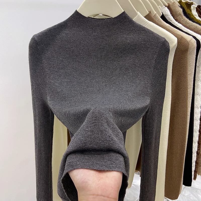 Autumn Winter New Semi-turtleneck Knitted Women Sweater Female Slim Fashion Elegant Pullover Thin Inner Bottoming Shirt Solid Loose Casual Simple Tops