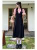 Plus Size Faux Two-Piece Spliced Design Slimming Little Black Dress for a Flattering Summer Look