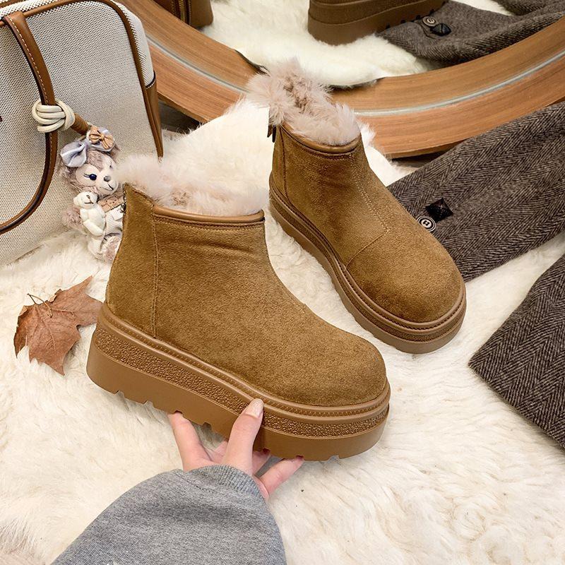 

Жіночі черевики-челсі з оксамиту, що додають зросту, на товстій підошві, маленькі бавовняні черевики, черевики Мартінса, на блискавці, після Нового року 35 верблюд