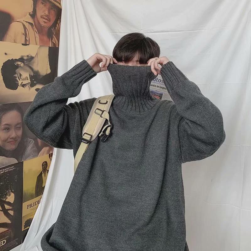 Men's Solid Color Slim Mid-Neck Sweater - Knitted Turtleneck for Autumn/Winter