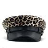 Leopard print hat, leather-brimmed military hat for men and women, leather flat-top hat, literary youth hat, European and American hat.