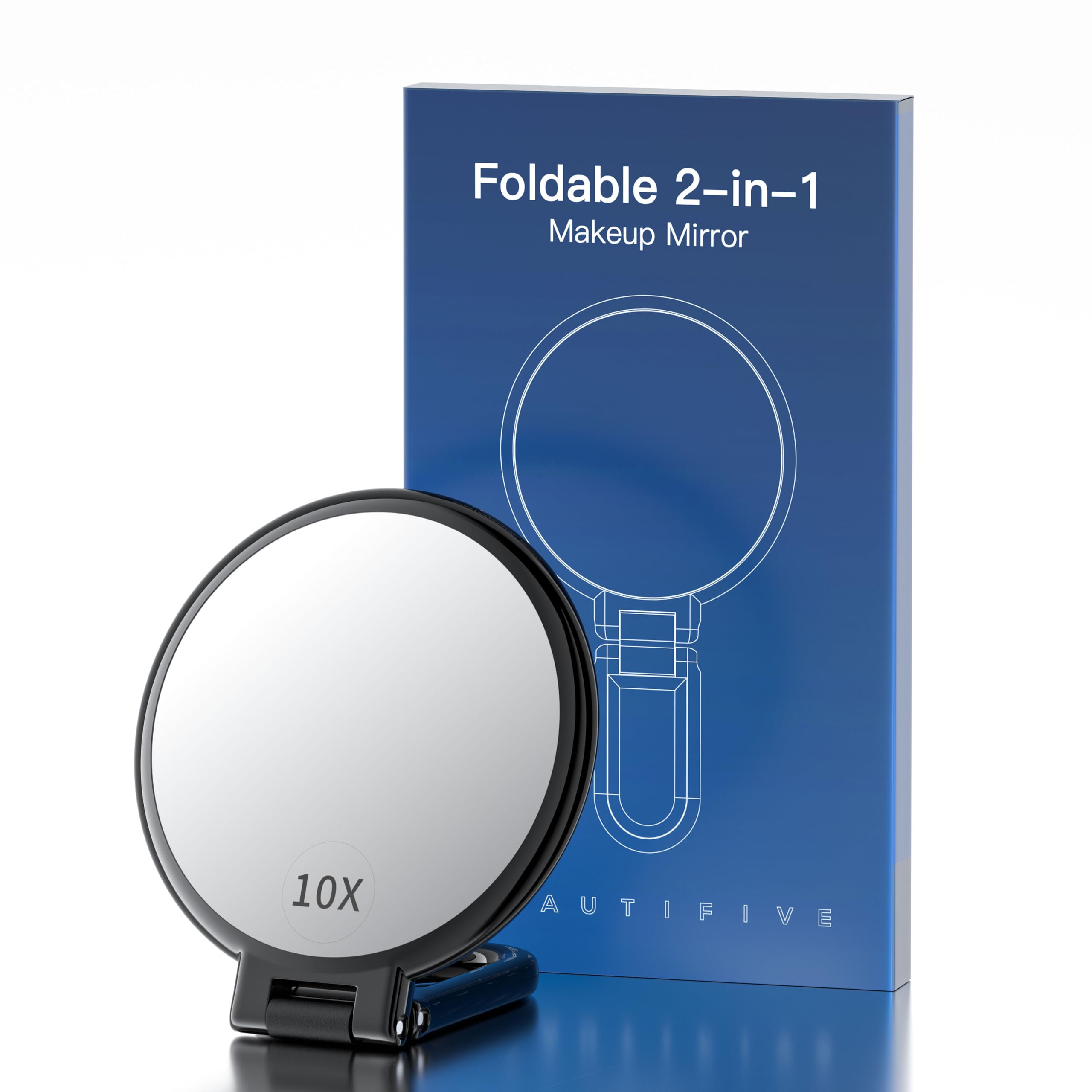 

Красивое ручное зеркало с увеличительным стеклом 10x, складное зеркало для макияжа с ручкой, компактное зеркало 10x и 1x, настольное зеркало, компактное, удобное для переноски, круглое, черное чёрный