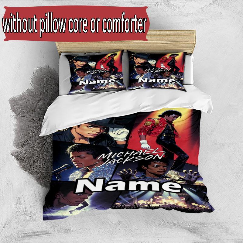 3pcs Duvet Cover Set (1*Duvet Cover + 2*Pillowcase, Without Core), Custom Name Michael Jackson Pattern Bedding Set, Home Bedroom Decor Gift