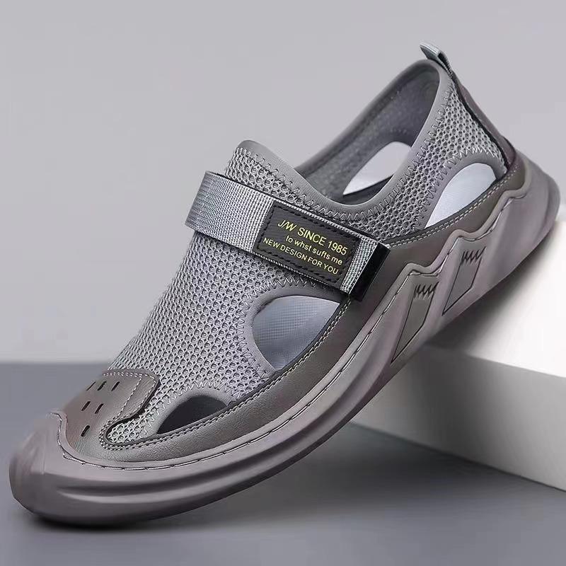 Sandals Breathable Cool Leather Shoes Breathable Hole Shoes Soft Sole Soft Surface One Pedal Hollow Casual Shoes Mesh Casual Shoes Men
