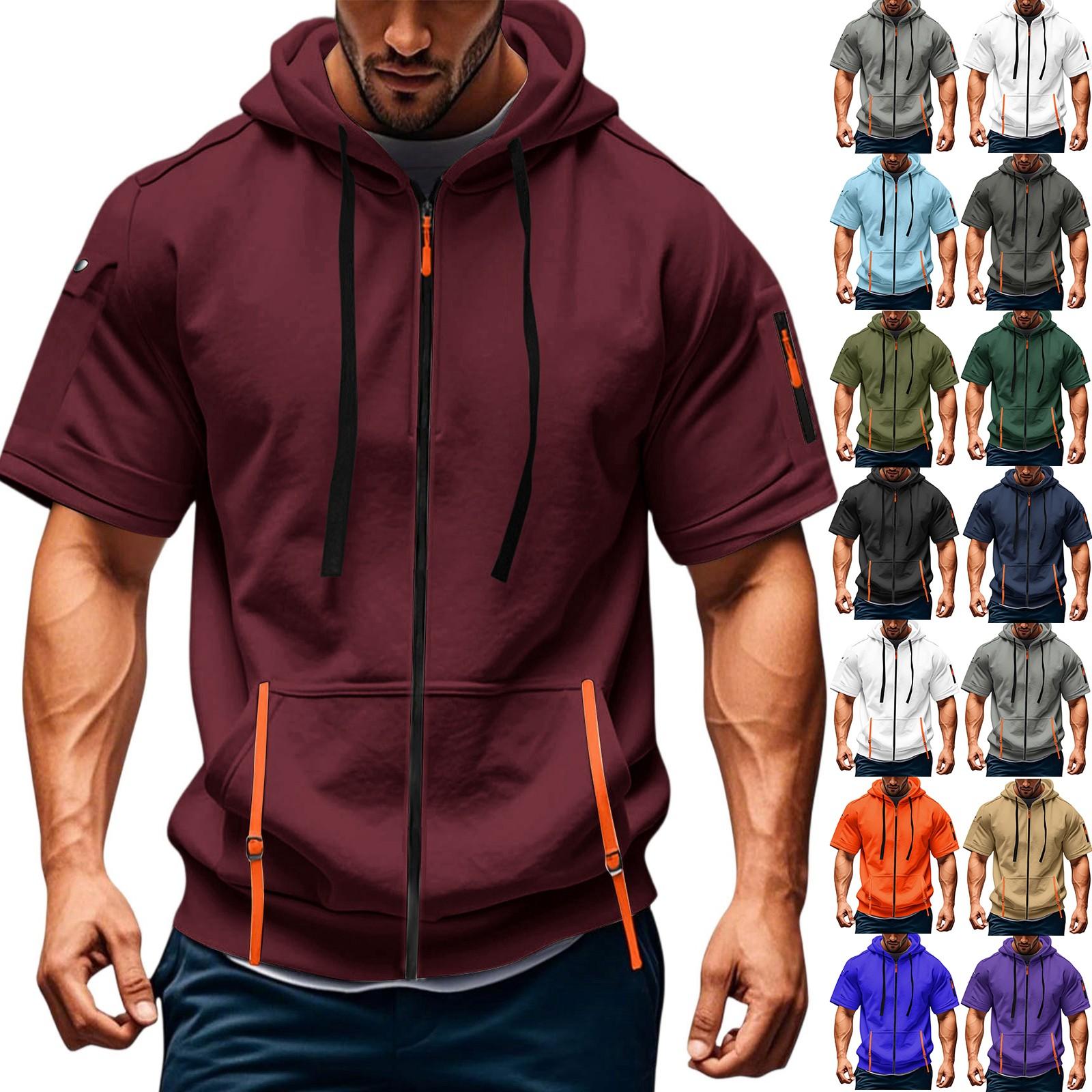 

Men s Casual Short-sleeved Sweatshirt. Loose And Breathable Solid-color Sweatshirt Jacket With Multiple Pockets And A Zipper. XL шафрановий
