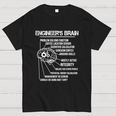 Engineer's Brain Problem-Solving Function Coffee Location Sensor Funny Graphic Printing Geeky T-Shirt