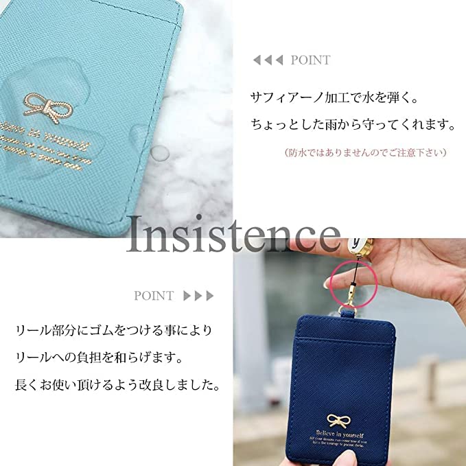 Extendable Reel Pass Case, Card Holder, Initials, Personalized ID Card Case, with Strap, Smiley Face, Ribbon Design (Black [Fabric Design (Same