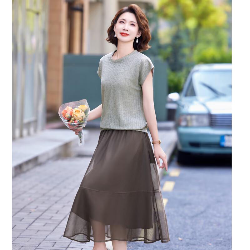 Women's Summer Short-Sleeve A-Line Dress Two-Piece Set