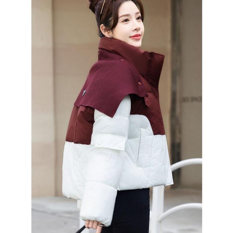 Winter Damen Kurze Jacke Koreanischer Stil Locker Stehkragen Baumwollmantel