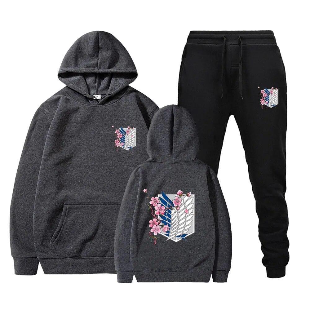 Podzimní a zimní pánská a dámská souprava kalhot s kapucí se vzorem předhrudí Sada kalhot s kapucí s potiskem pro neformální páry z ulice