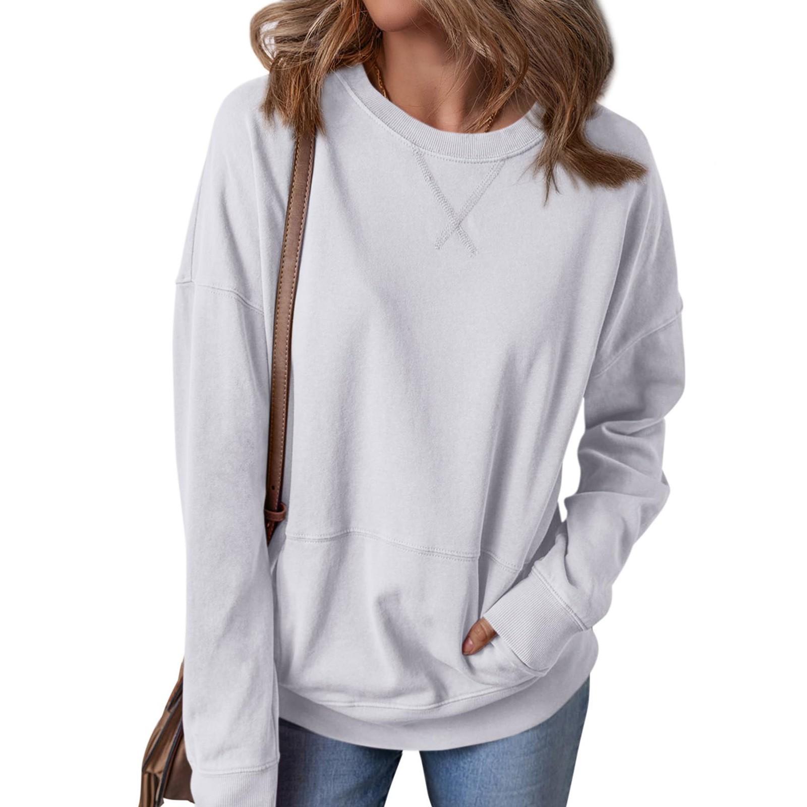 

Жіноча толстовка з круглим вирізом і довгим рукавом, осінь, зима, легкий пуловер із кишенею S білий