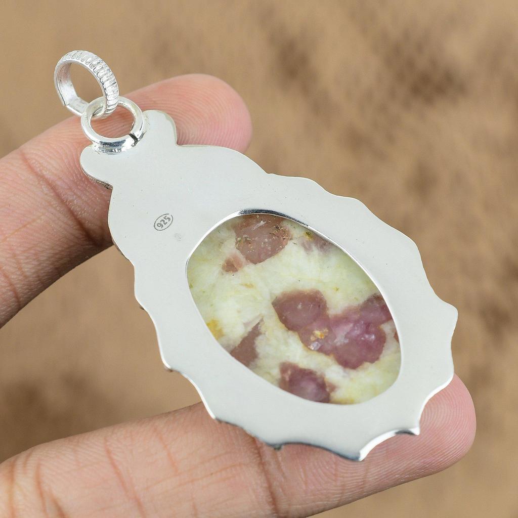 Birthday Gift For Her Natural Tourmalated Quartz Gemstone Pendant 925 Silver