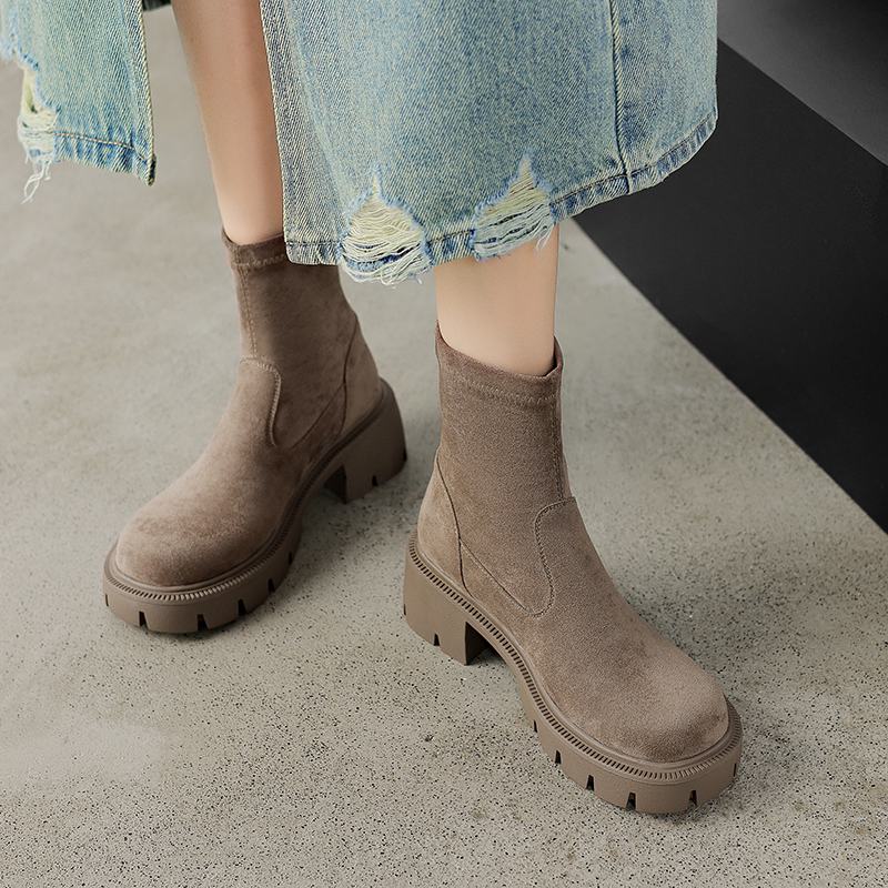 Krazing Pot Flock Round Toe Зимние толстые каблуки Современные короткие женские ботинки — фото 7