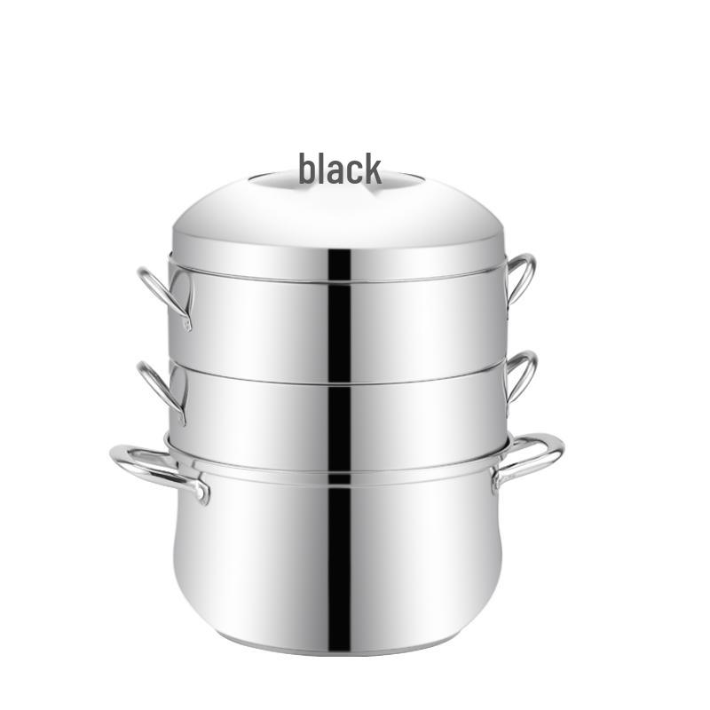 Thickened Stainless Steel Steamer Pot - 3-Layer, Non-Perforated, No Flavor Transfer, Energy-Saving Design for Cooking Rice.