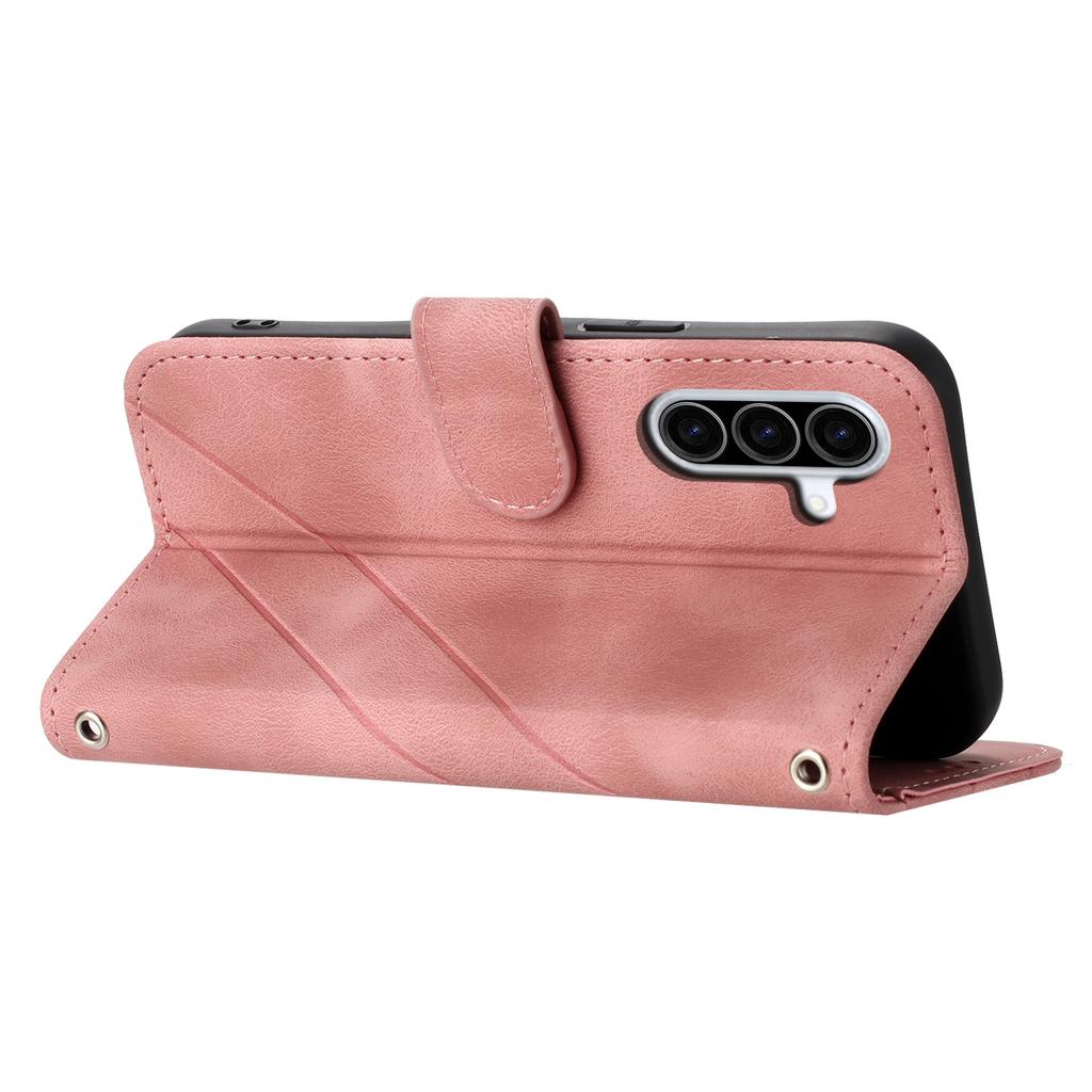 For Samsung Galaxy A26 5G Case Imprinted Line Leather Phone Cover with Handy Strap