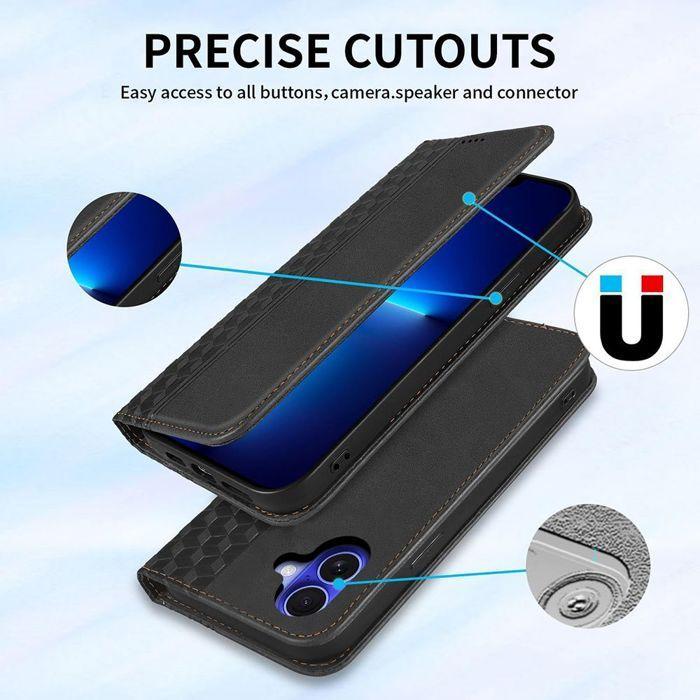 Coque + 2 Verres Trempés pour iPhone 18 Pro, Cuir Synthétique Anti-Rayures Motif Mosaïque Noir