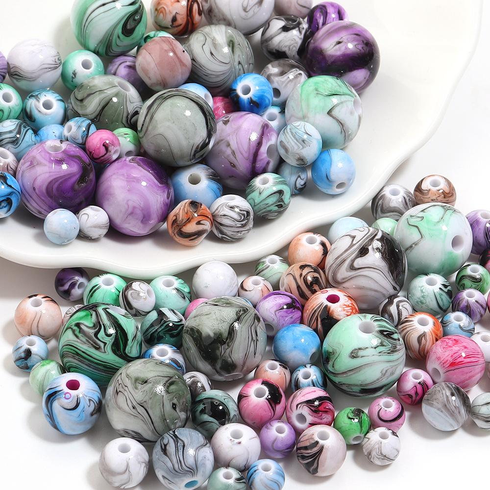 30-100pcs 6/8/10/12/14mm Resin Beads Ink Painting Round Loose Spacer Beads For DIY Jewelry Making Bracelets Necklace Accessories