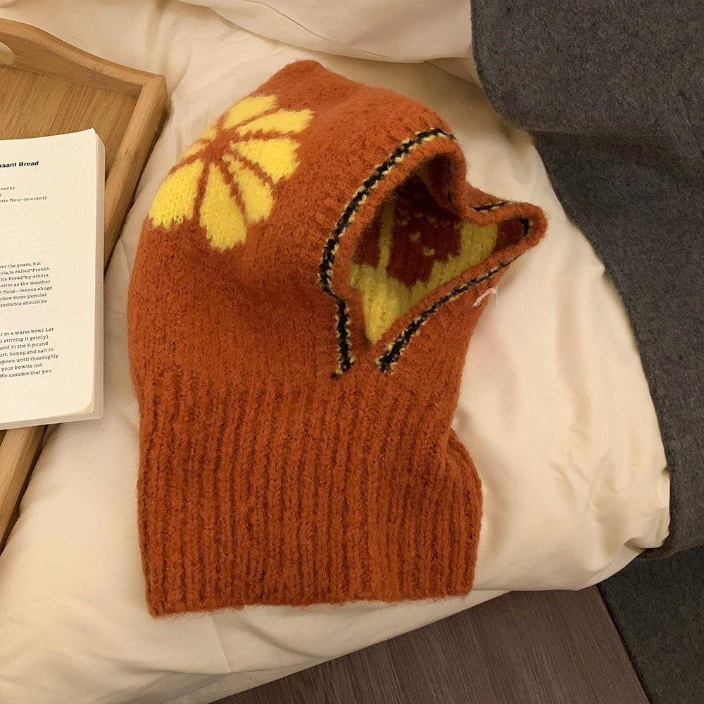 Neck Guard Flower Balaclava Hat Wool Knitted Pullover Hat Casual Ear Protection Hat  Winter/Autumn