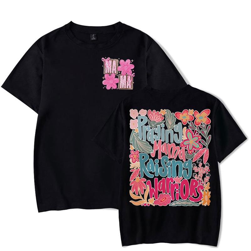 Trendy Women Clothing Mama Boho Floral Graphic T Shirts Praying Mamas Raising Warriors Graphic Tee Retro Vintage Mama T-shirt