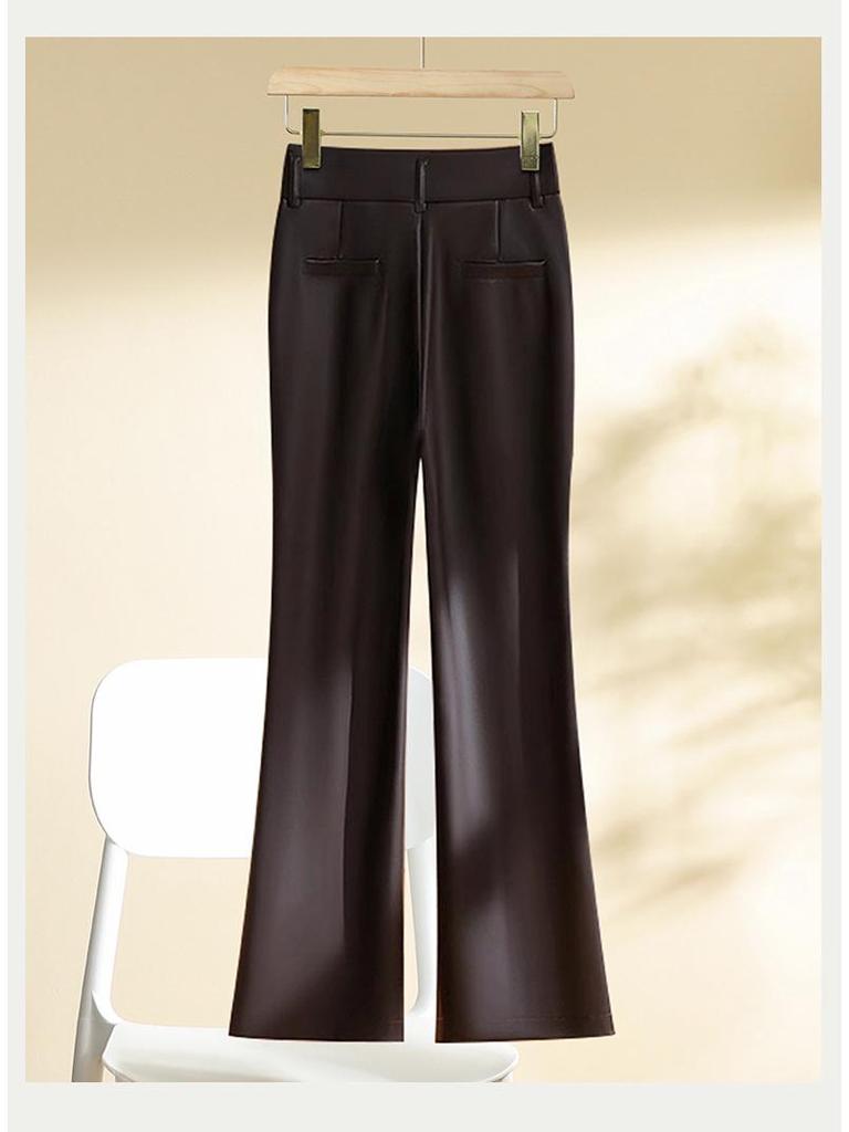 Women's High Waist Slimming PU Leather Flare Pants - Autumn/Winter 2024