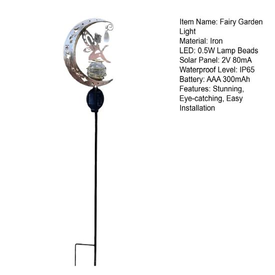 Solar Garden Light, Butterfly Fairy Moon Figurine Stake Light, Outdoor Waterproof Solar Powered Pathway Light for Patio, Lawn, Yard Decor